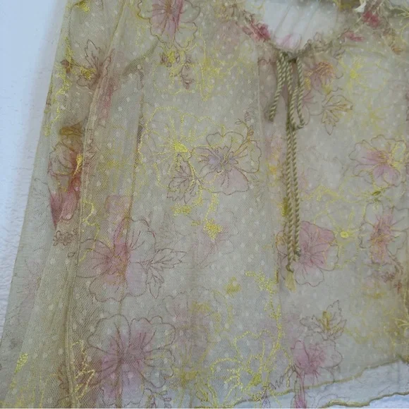 Free People Intimately Postcard From Paris Long Sleeve Top M Yellow Floral Lace - Picture 9 of 13